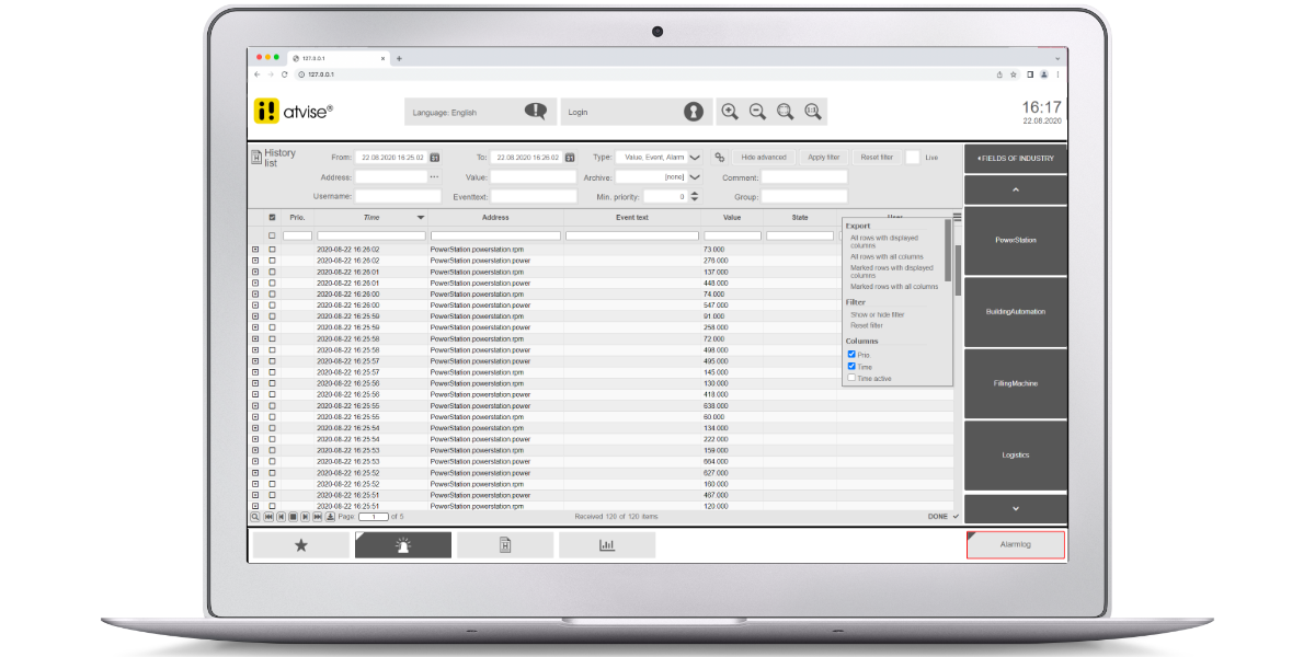 Atvise Web SCADA - web-scada-alarm-olay-list-rapor-1.png